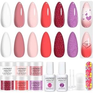 Lavender Violets 12Pcs Dip Powder Nail Kit - 6 Colors Nude Pink Purple Red